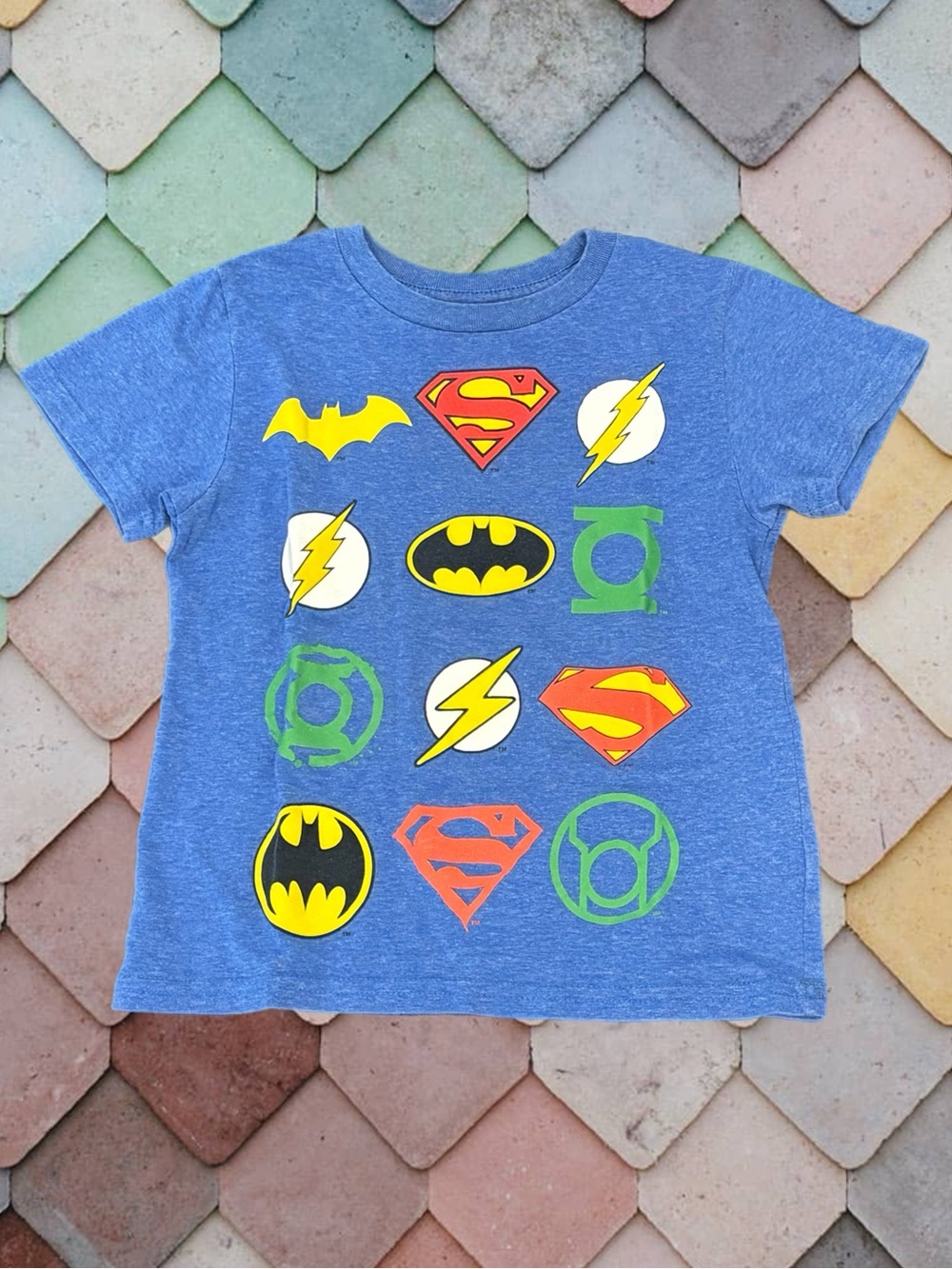 Justice League Boys XS Blue T-Shirt Batman Superman Flash Green Lantern